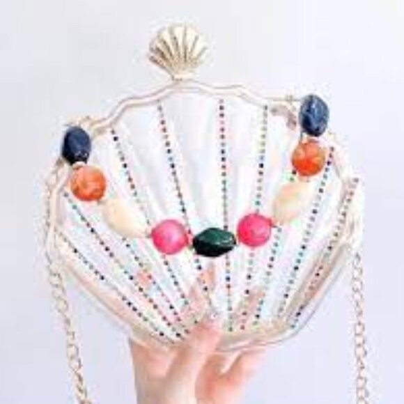 Mini Rhinestone & Bead Decor Transparent Dome Women's Clear Crossbody Handbag - Picture 2 of 11